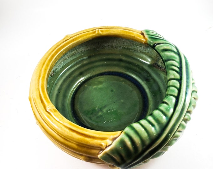 Ceramic Bamboo Glazed Indoor Planter or Candy and Nut Bowl