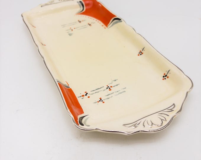 Orange and Silver Striped Rectangular Platter
