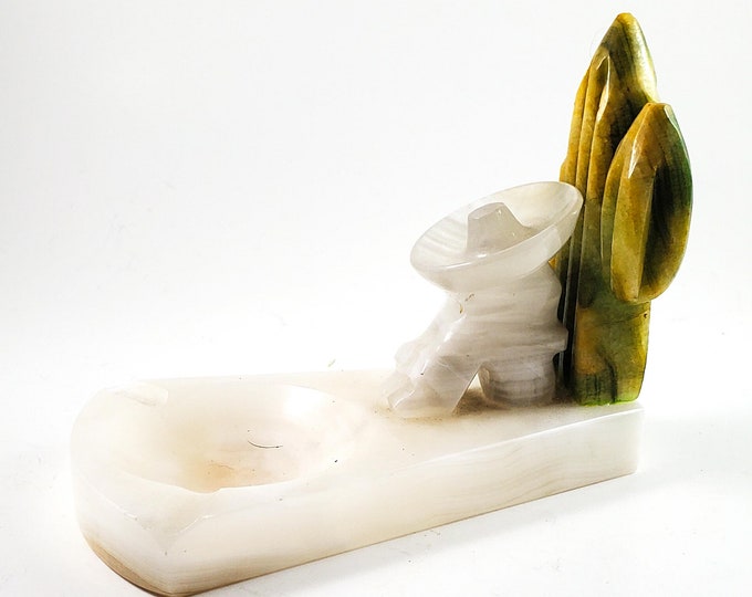 Mexican Onyx Sombrero Siesta Ashtray with Cactus