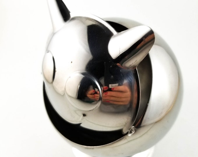 Gorgeous Original Retro Round Ashtray with Hinged Cat Face lid