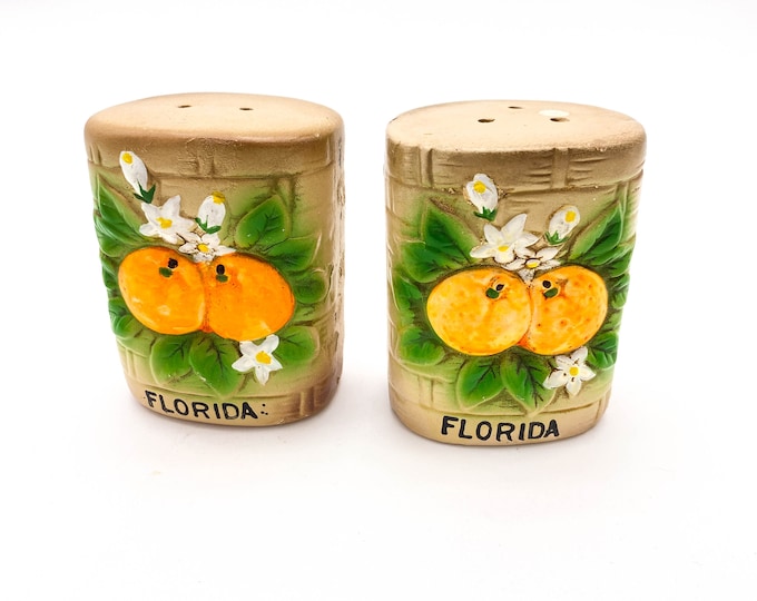 Vintage Florida Oranges Salt and Pepper Shakers with Stoppers