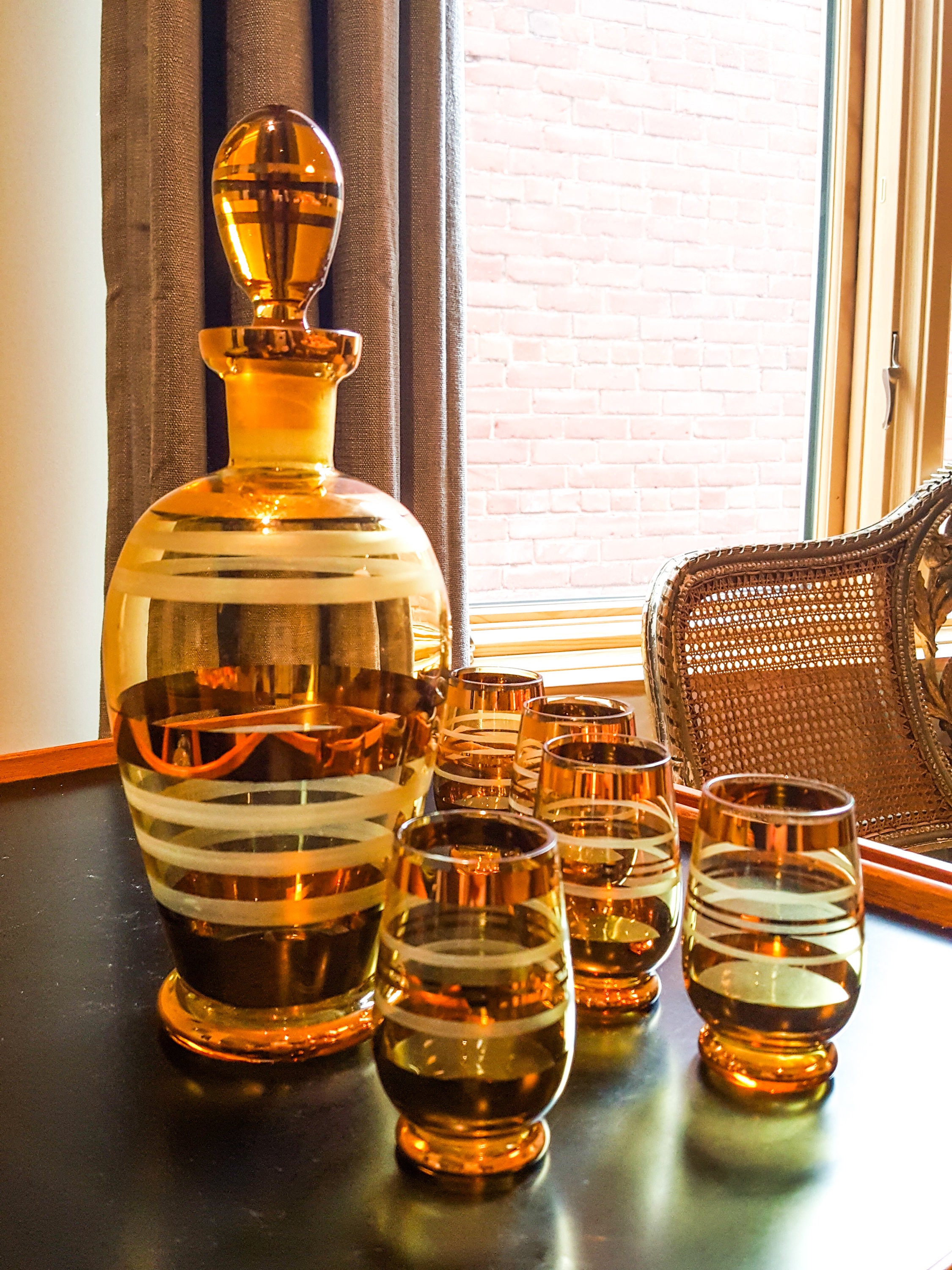 Mid Century Liquor Decanter In Gold and Gilt Glass with Gold