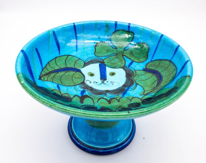 Gorgeous Blue and Green Candy/Trinket Dish with Footed Base, and Whimsical Lion Motif, Candy Dish. Fruit Bowl, Nut Dish, Soap Dish,