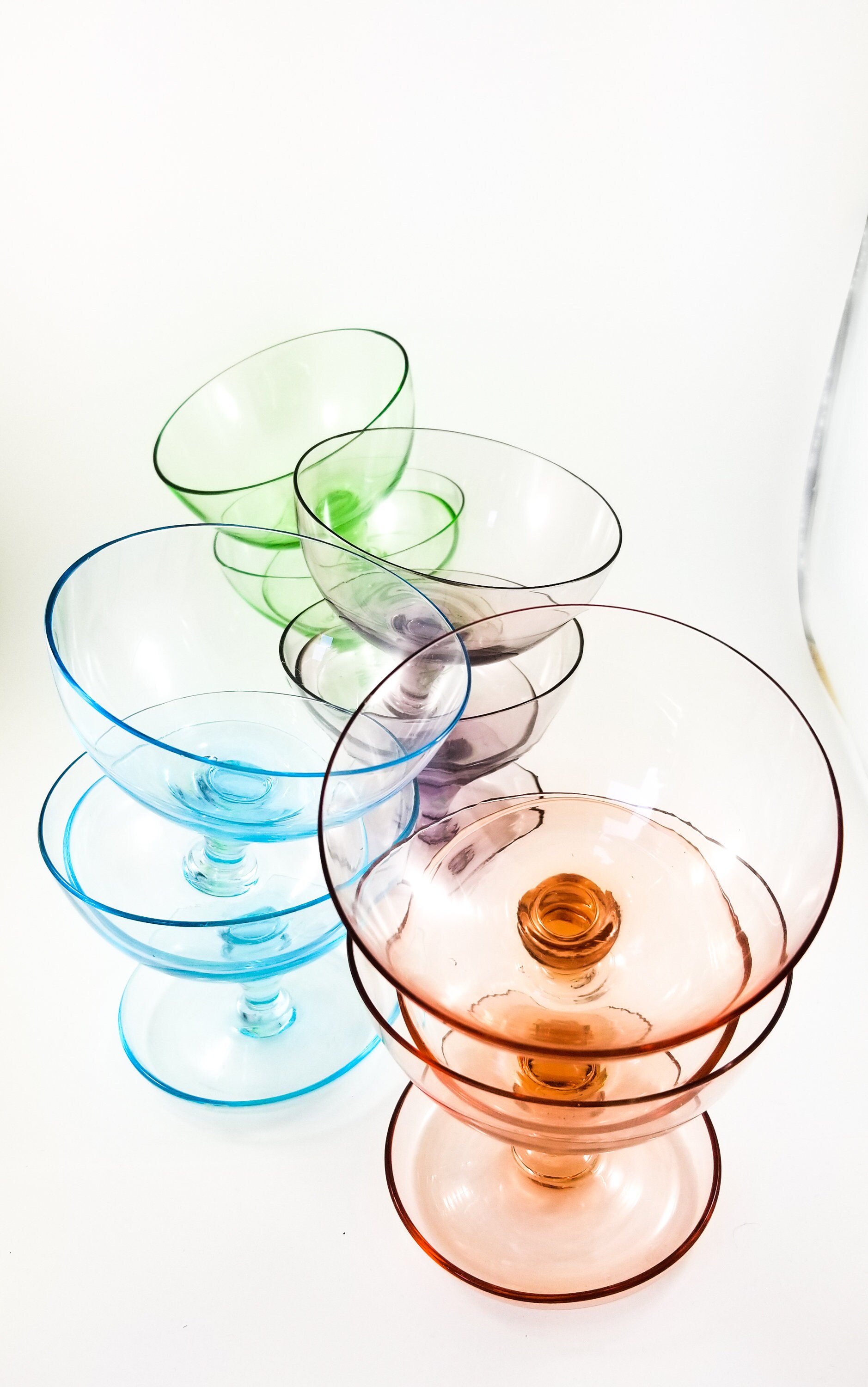 8 Multicoloured Glass Sherbet Ice Cream Cups with attached base
