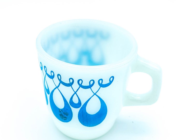 Vintage Blue and White Milk Glass 8oz Mug by Anchor Hocking Fireking c1950s