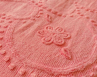 Fabulous King Size Coral pink Chenille Bedspread with Floral Embellishment