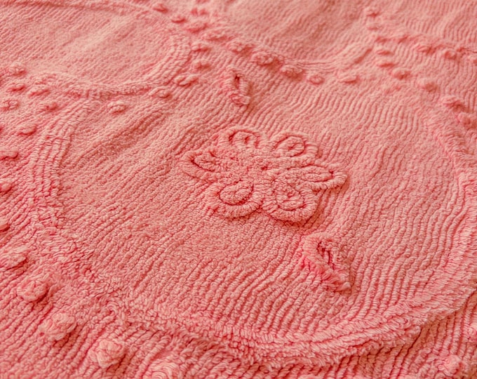 Fabulous King Size Coral pink Chenille Bedspread with Floral Embellishment