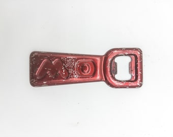 Vintage DOW Red Bottle Opener in Stainless Mid Century Barware, Flip Top Opener