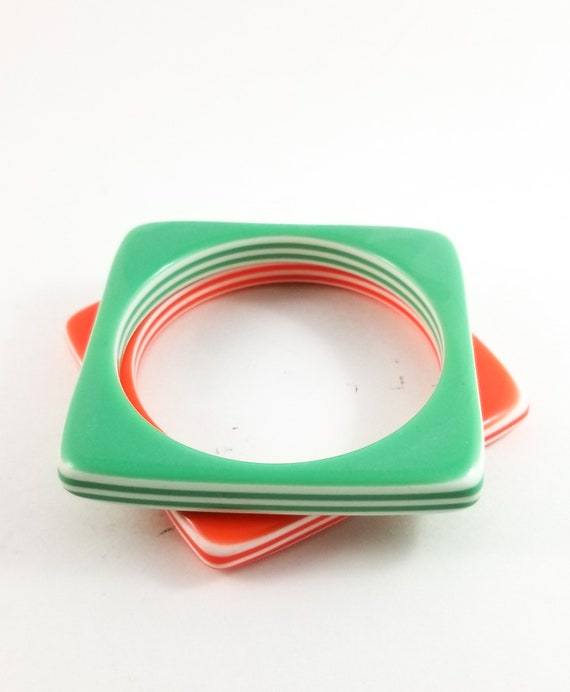 Gorgeous Pair of Square Lucite Bangles Orange and… - image 7