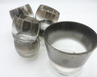 Set of 6 Mid Century Dorothy Thorpe Ombre Roly Poly Glasses with Ice Bucket Hi-Ball Fathers Day, Christmas