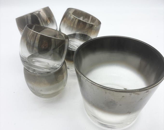 Set of 6 Mid Century Dorothy Thorpe Ombre Roly Poly Glasses with Ice Bucket Hi-Ball Fathers Day, Christmas