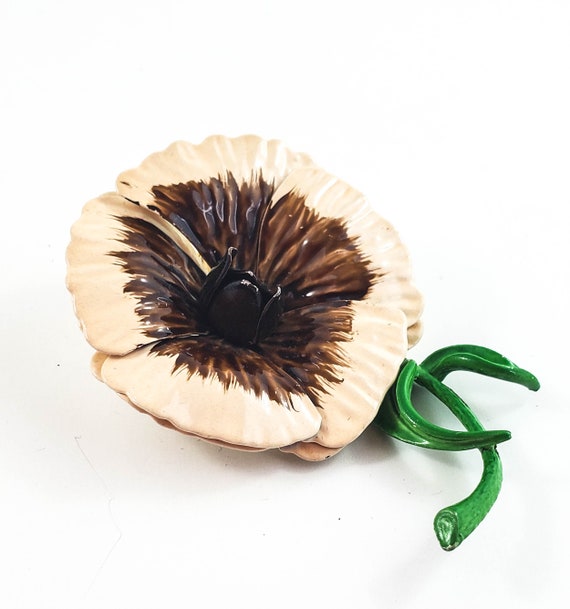 Lovely Brown Floral PANSY Brooch/Pin with tiny Ye… - image 3