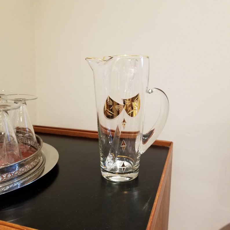 Blown Glass Gilt TragedyComedy Mask Themed Martini Pitcher with Glass stir stick