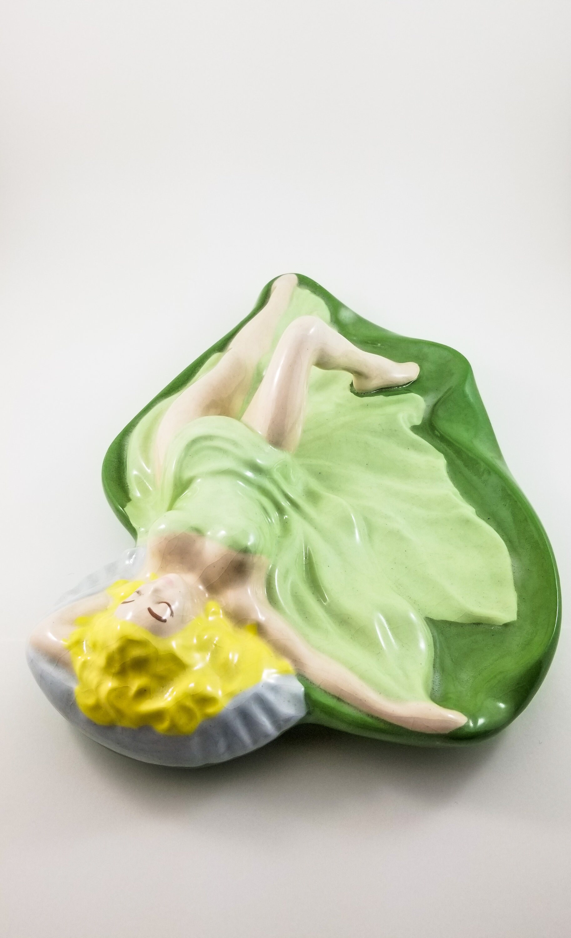 Vintage Green Pin Up Girl Jewelry Dish, Ash Tray, Woman Laying Down