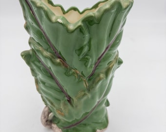 Gorgeous Green Leaf Vase, unmarked