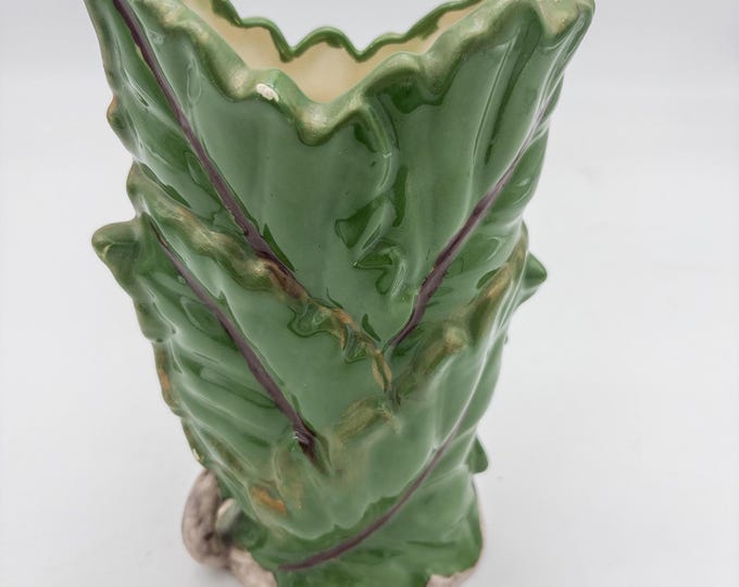 Gorgeous Green Leaf Vase, unmarked