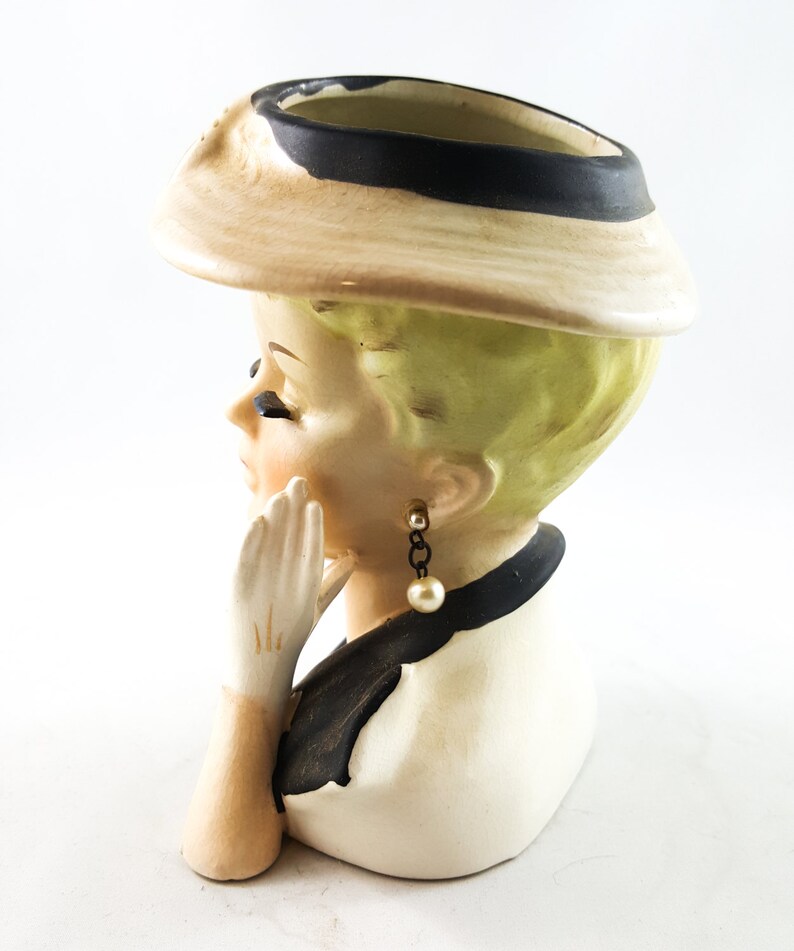 Vintage Inarco Mid Century Lady Head Vase in Elegant Black Etsy Croix 156d
