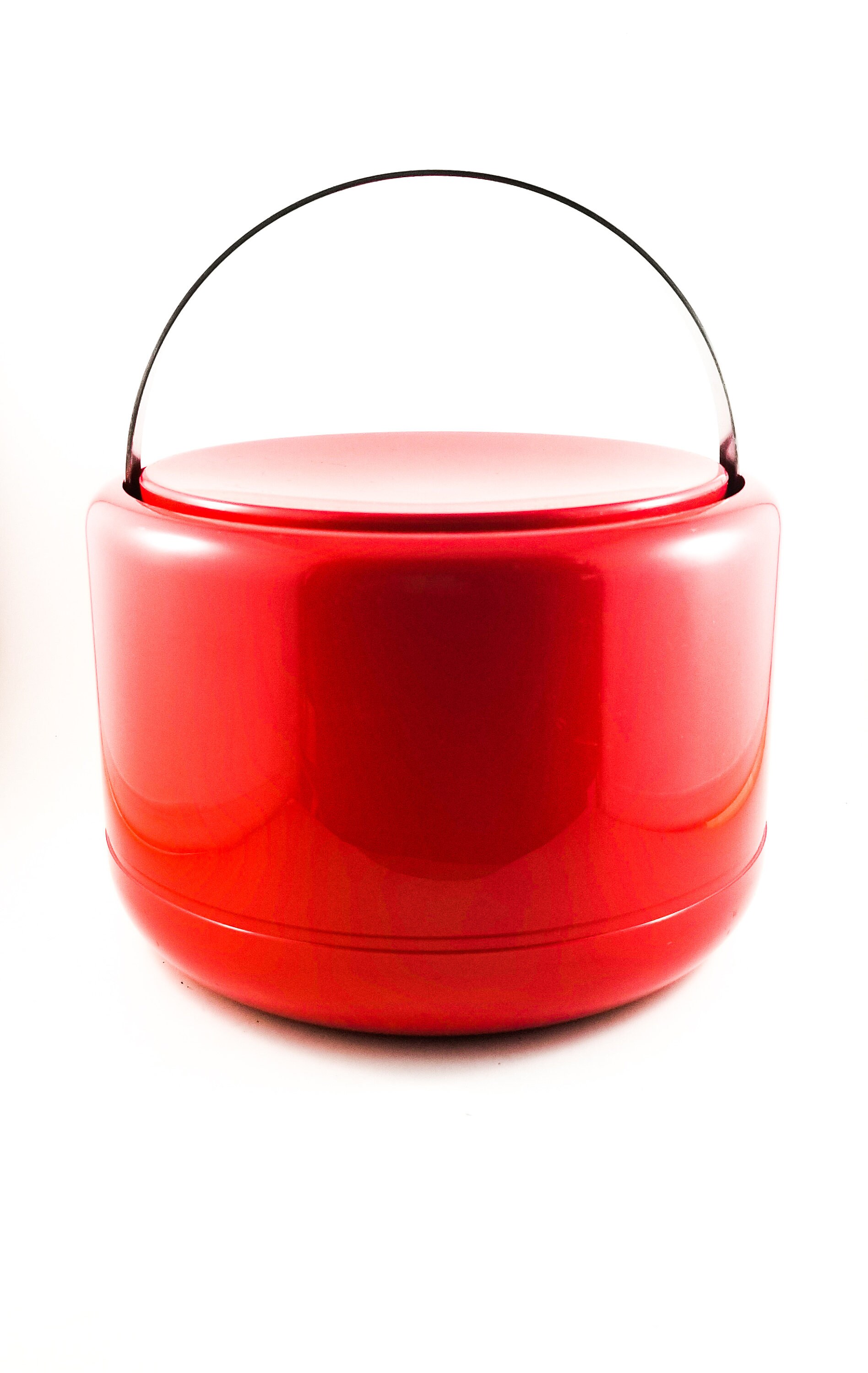 Red Mid Century Lucite Stelton Ice Bucket with chrome handle