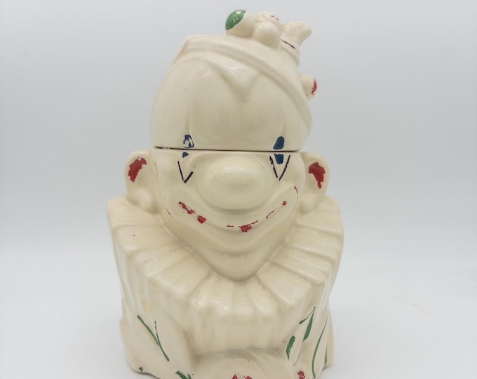 Vintage 1940's McCoy Clown Head Cookie Jar, Hand Painted
