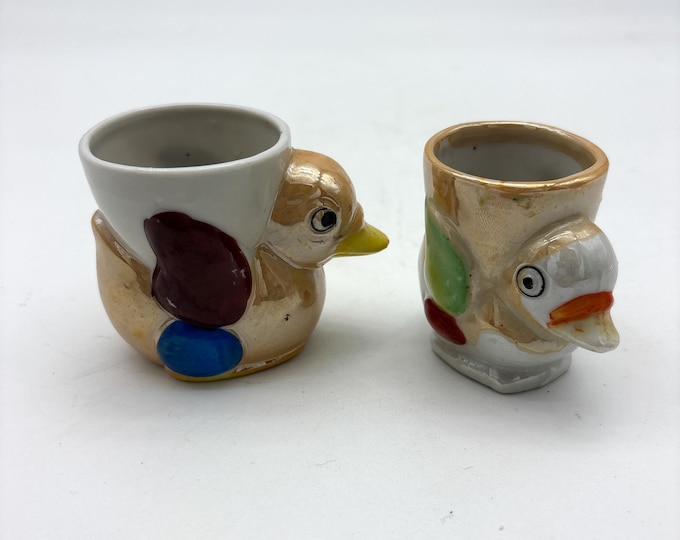 Adorable Anthropomorphic Duckie 2 egg cup set  Vintage Kitchen Decor.