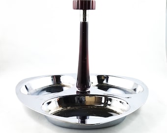 Glo Hill Chrome Trio Appetizer Platter with Bakelite Handle
