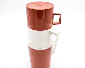 Vintage Mid Century Brown and Ivory thermos. Thermos brand.