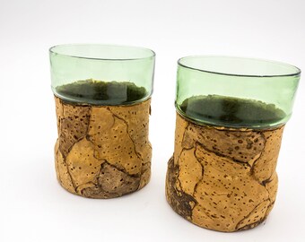 Handsome set of MCM Signed Cork Wrapped Glasses, Lo-Ball Glass, Rocks Glasses