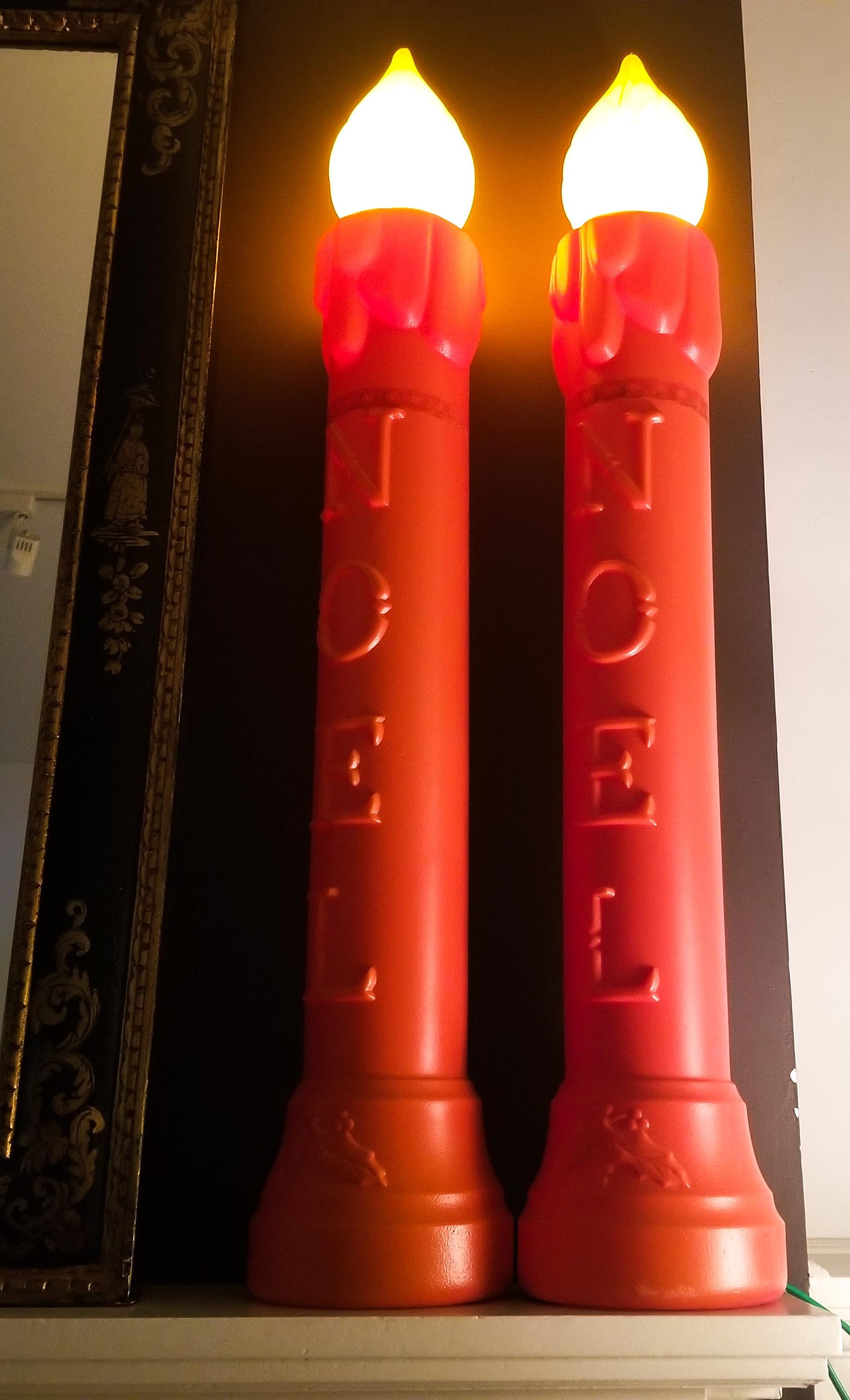 Vintage 60s Set of 2 Candle Blow Mold Statues 38 Tall Christmas Light