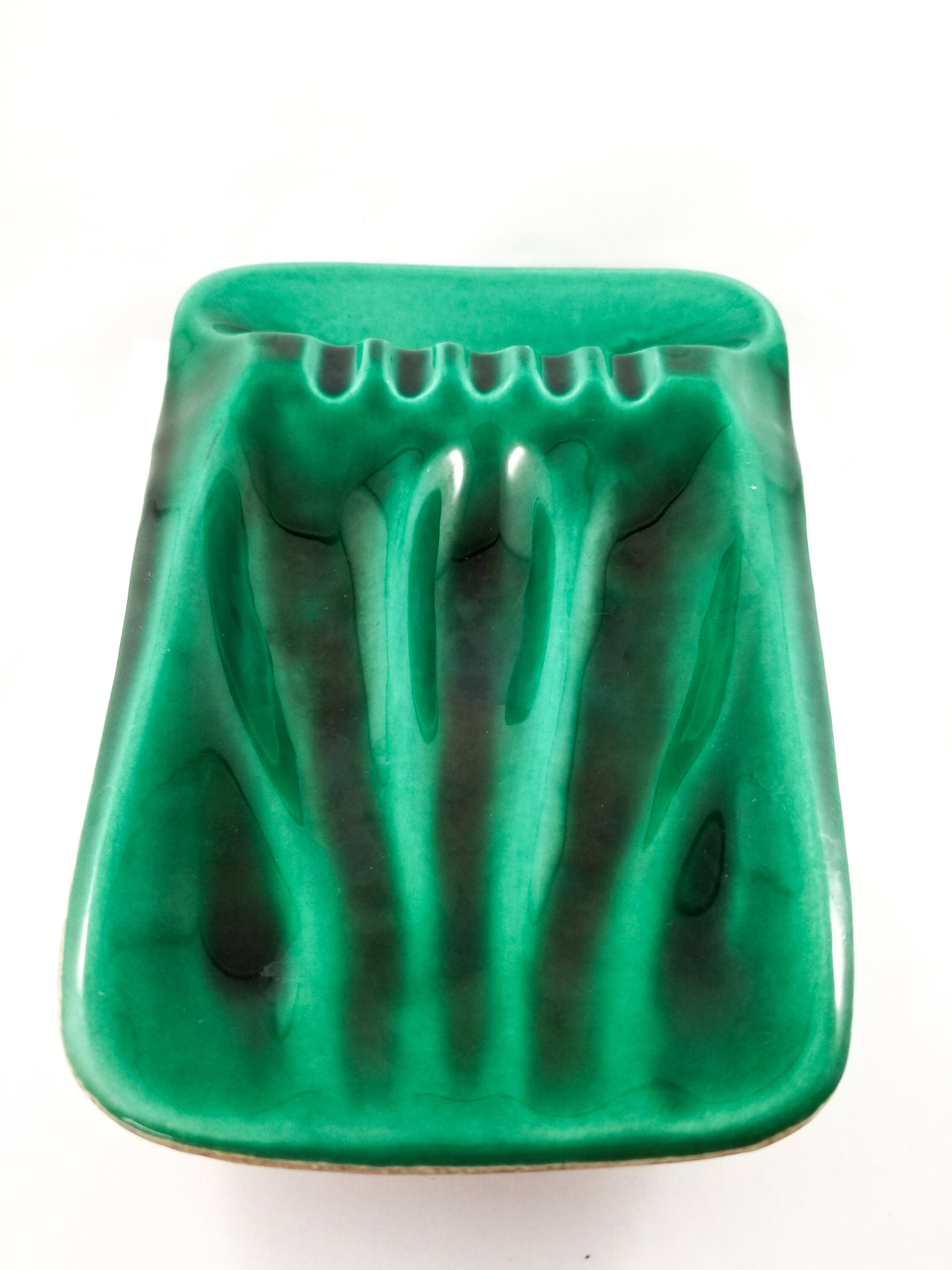 Mid Century Modern Emerald Green Glaze Ashtray/Trinket Dish
