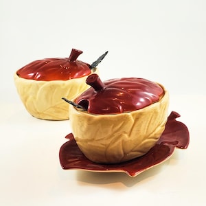 Carlton Ware Brown Oak Leaf Sugar Bowl et Jam Preserve Pot avec cuillère en nickel argent galvanisée