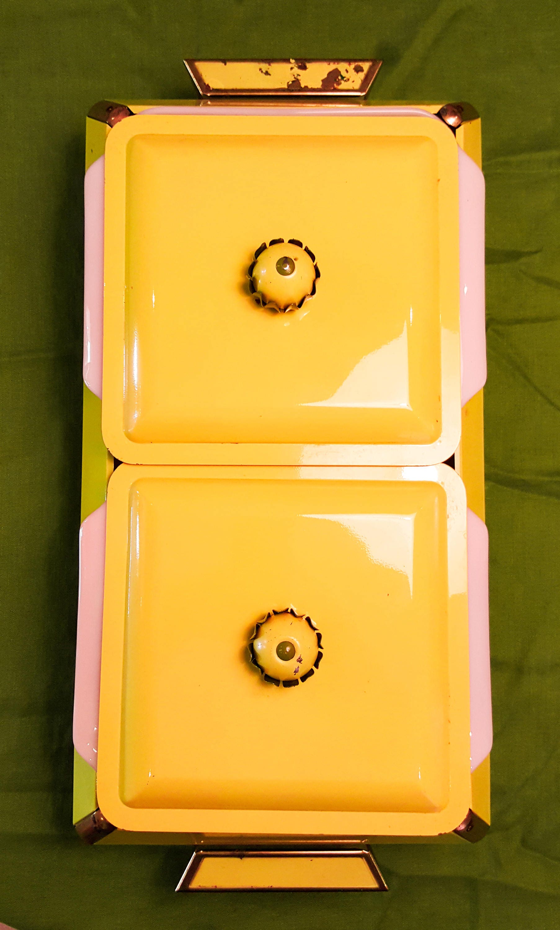 Mid Century Vintage FireKing Chafing Dish with 2 Glass Inserts in