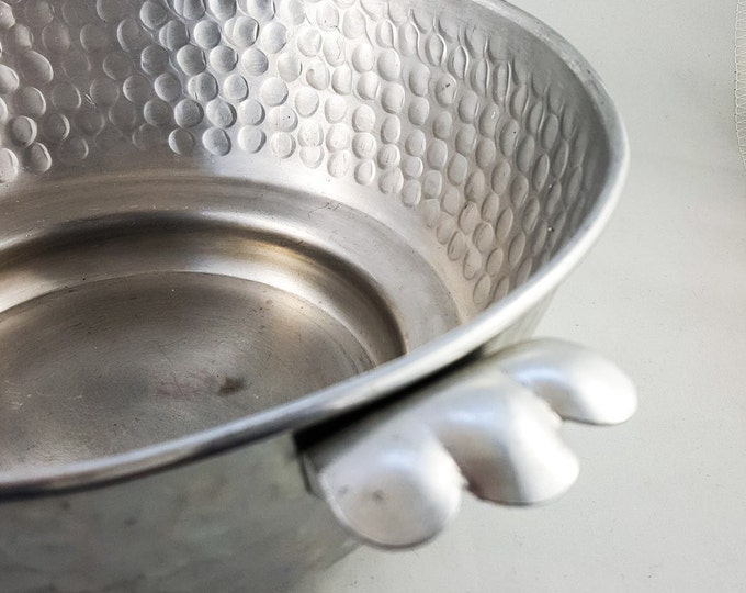 Cool Hammered Aluminum Bowl with Scalloped Handles