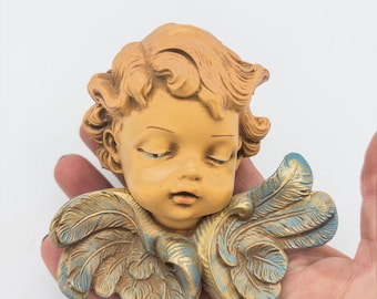 Vintage Hand Painted Fontanini Depose Plaster chalkware Italian Cherub Wall Hanging