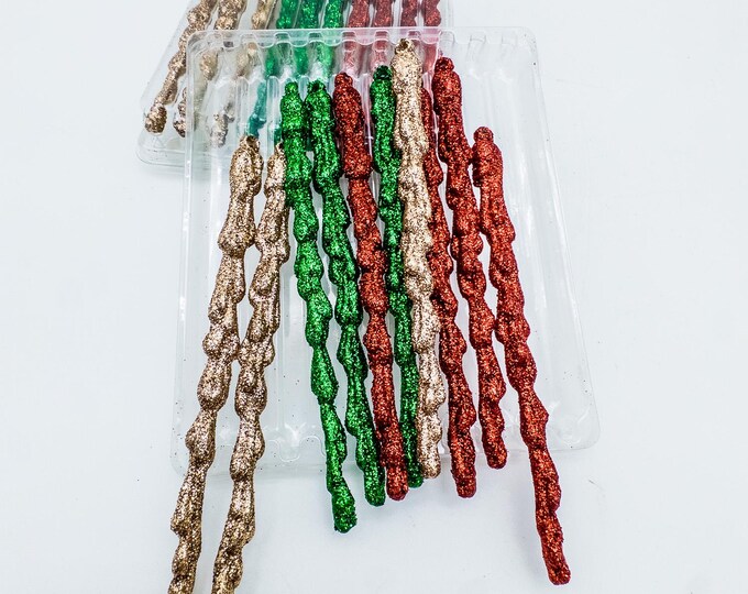 2 Packs of 10 Glitter Icicle Ornaments in Red Green and Gold