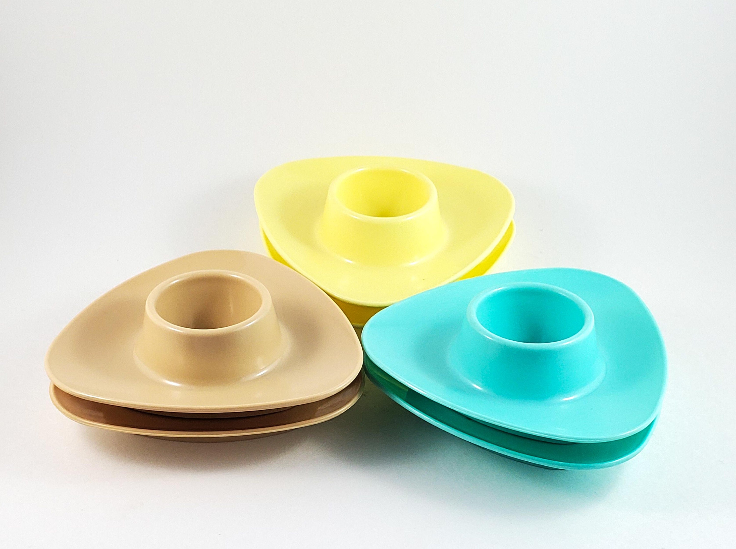 Mid Century Plastic Egg Cups Set of Three Pastel Colors Plastic Egg