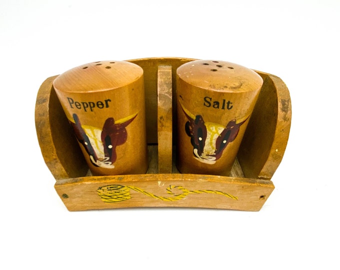 1950s Vintage Western Wooden Salt and Pepper Set