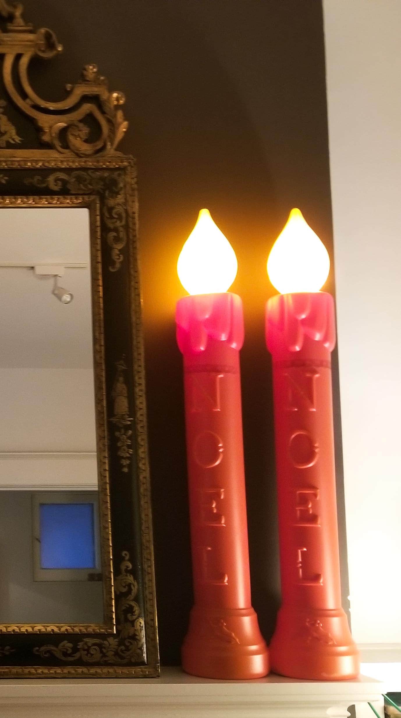 Vintage 60s Set of 2 Candle Blow Mold Statues 38 Tall Christmas Light