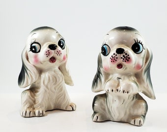 Adorable Large Spaniel Dog Salt and Pepper Shakers with Stoppers