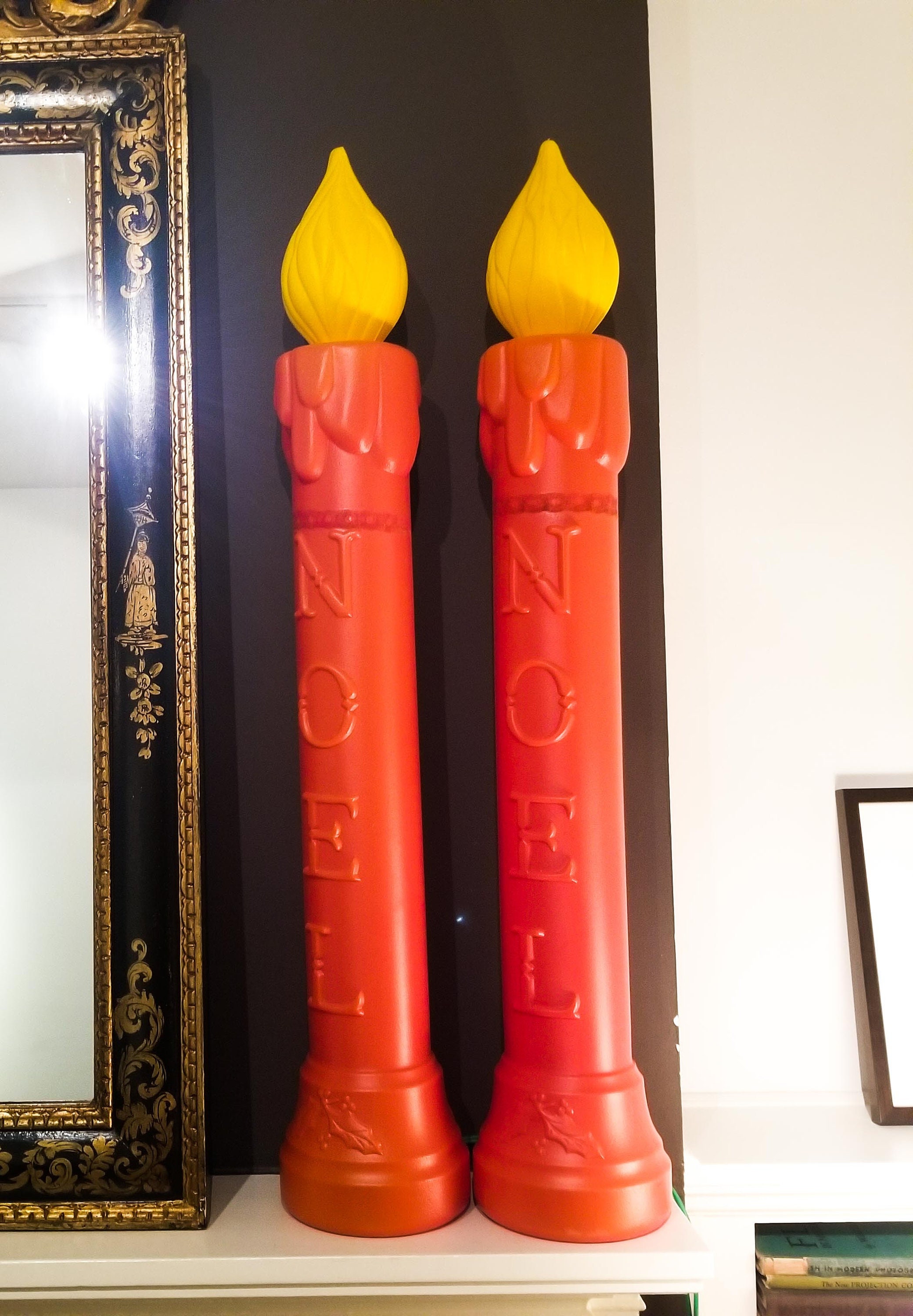 Vintage 60s Set of 2 Candle Blow Mold Statues 38 Tall Christmas Light