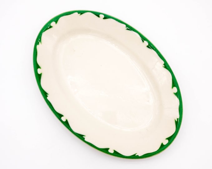 Vintage VANDESCA China of Canada Wintergreen oval plate platter 11.75"X8" restaurant ware green crest