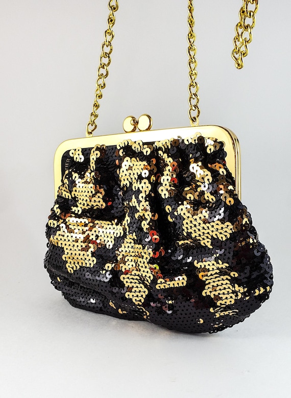 Magnificent Hand Sequinned Gold and Black  Evenin… - image 1