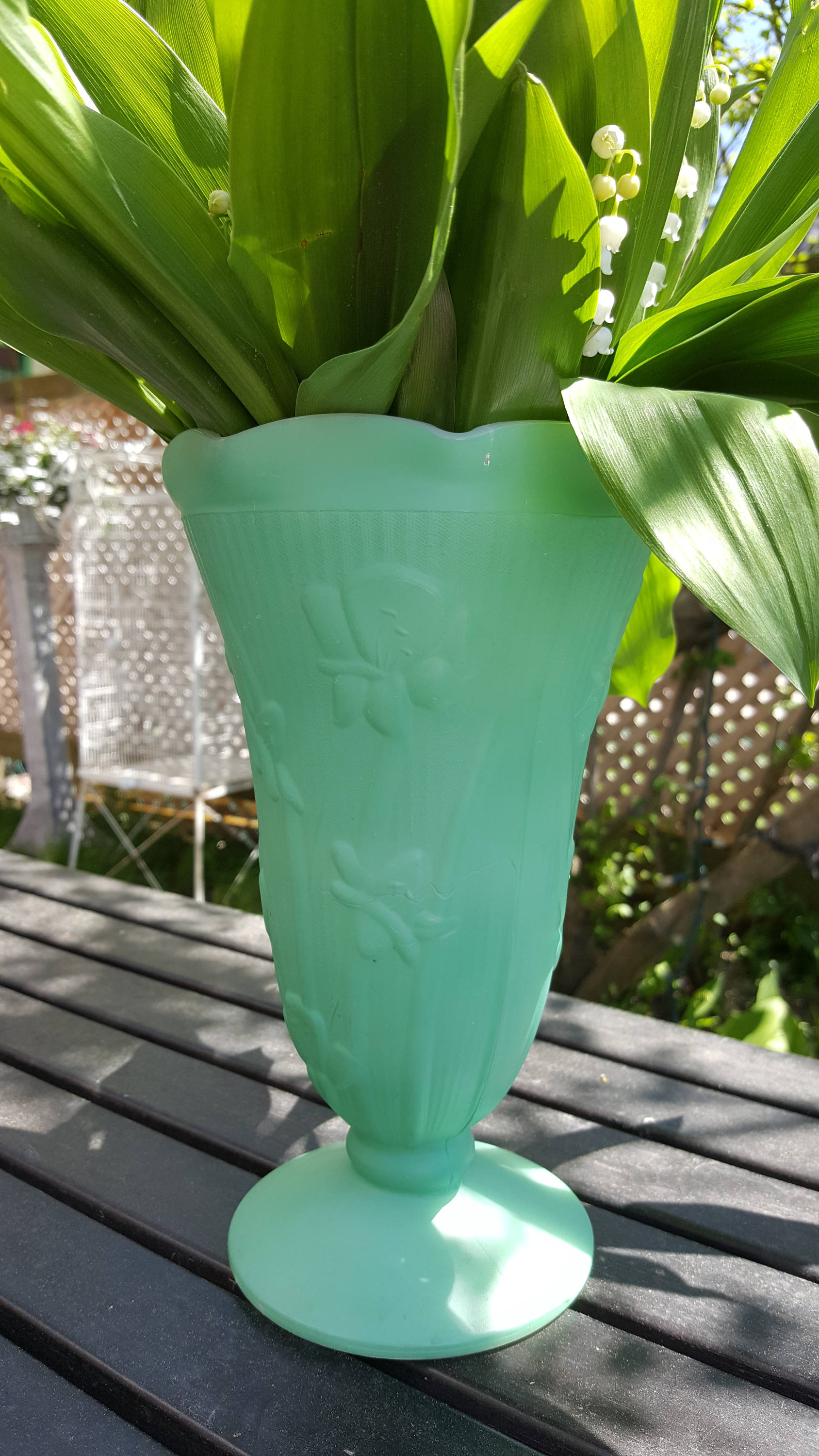 Green Milk Glass Pedestal Vase