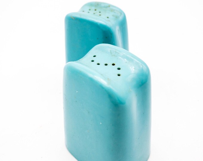 Gorgeous Mid Century Blue Tombstone Salt and Pepper Shakers