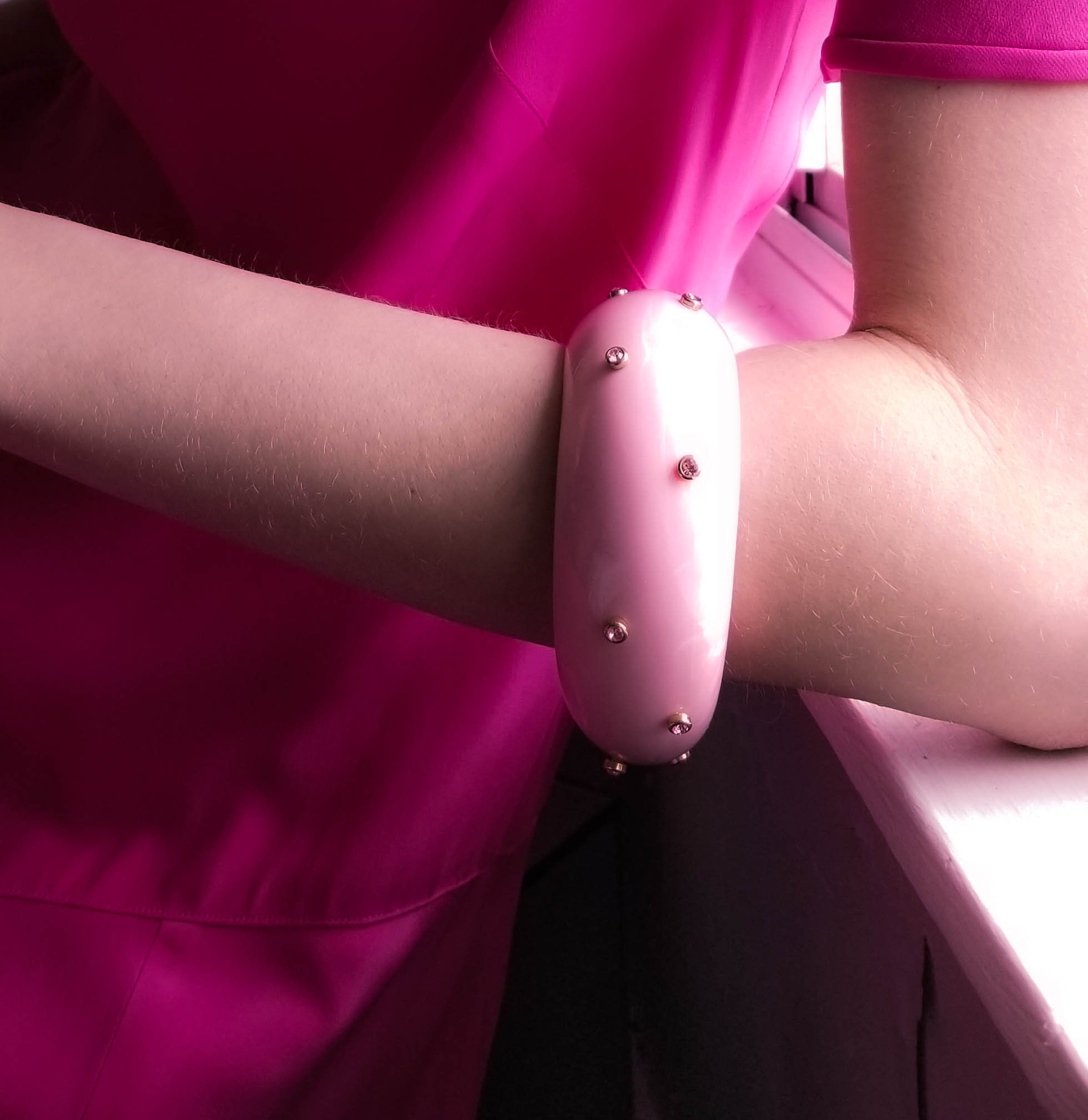 Stunning Baby Pink Acrylic Bangle Studded with Rhinestonesstones