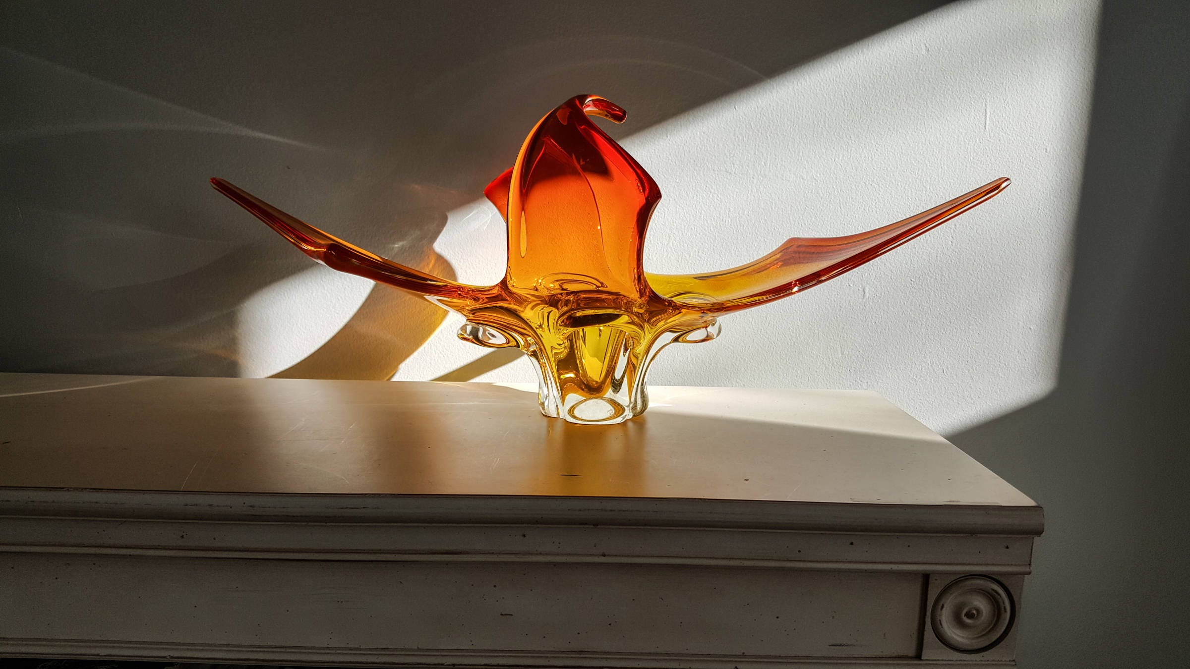 Magnificent Lorraine or Chalet Art Glass Large Centrepiece, Red Orange