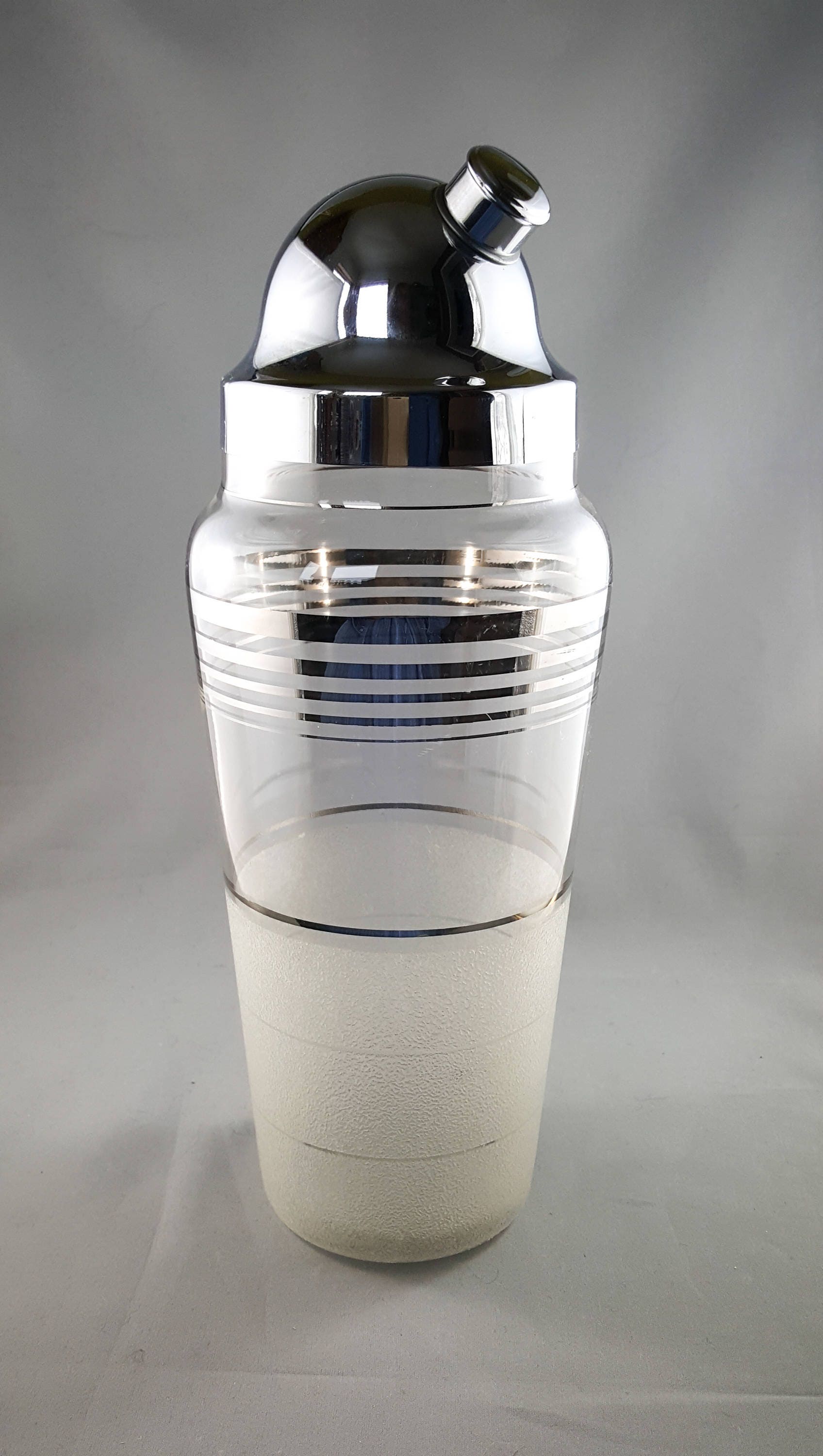 Mid Century Super Tall Glass Cocktail Shaker with Chrome Lid Silver