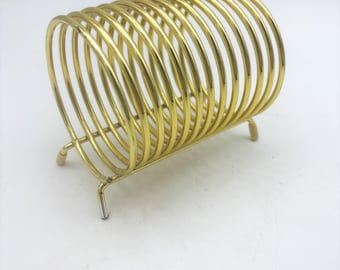 Vintage 1970s Spiral Desk Organizer Letter Holder, Golden Metal Wire Spiral, Office Accessory