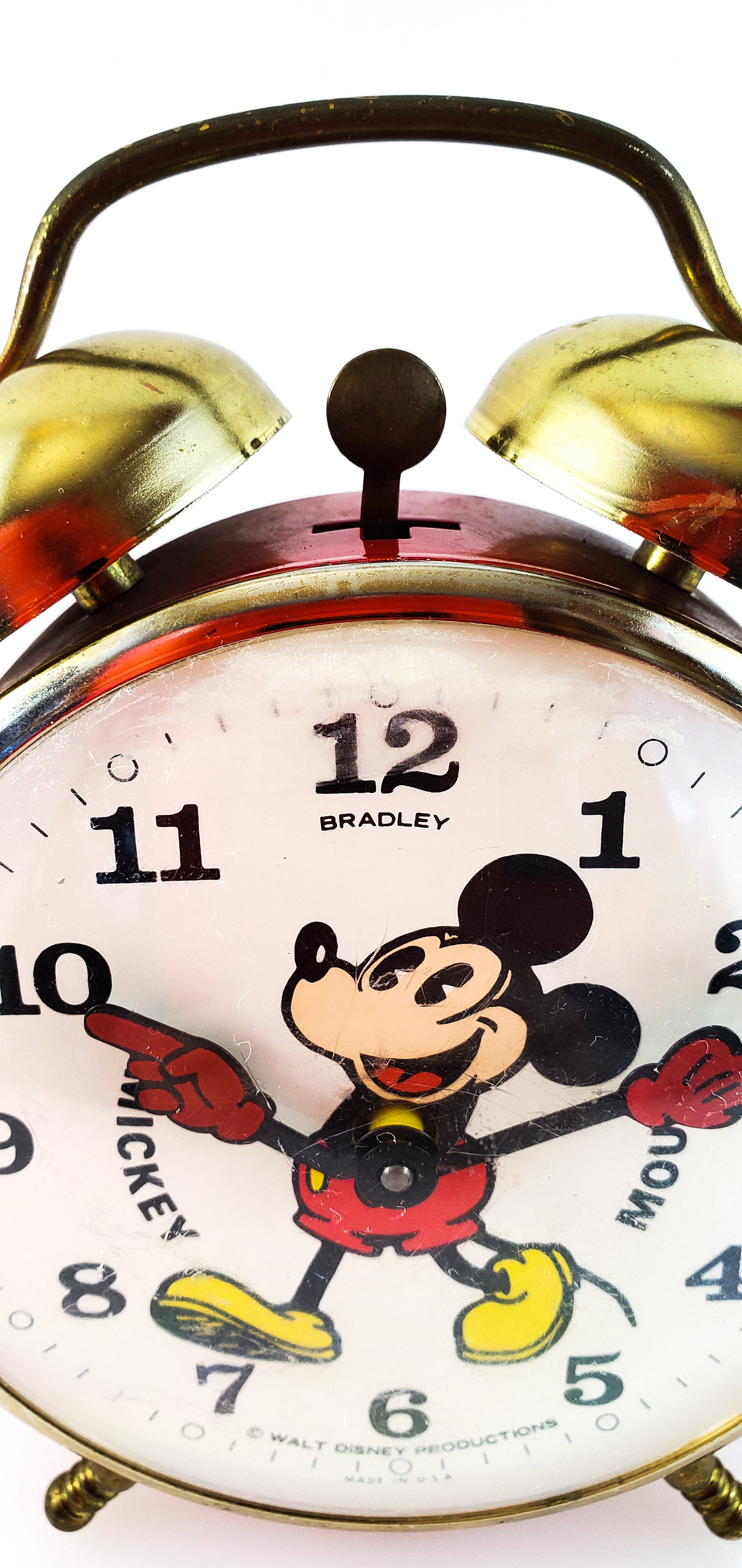 Vintage collectible Twin Bell Footed Bradley Mickey Mouse Wind Up Alarm