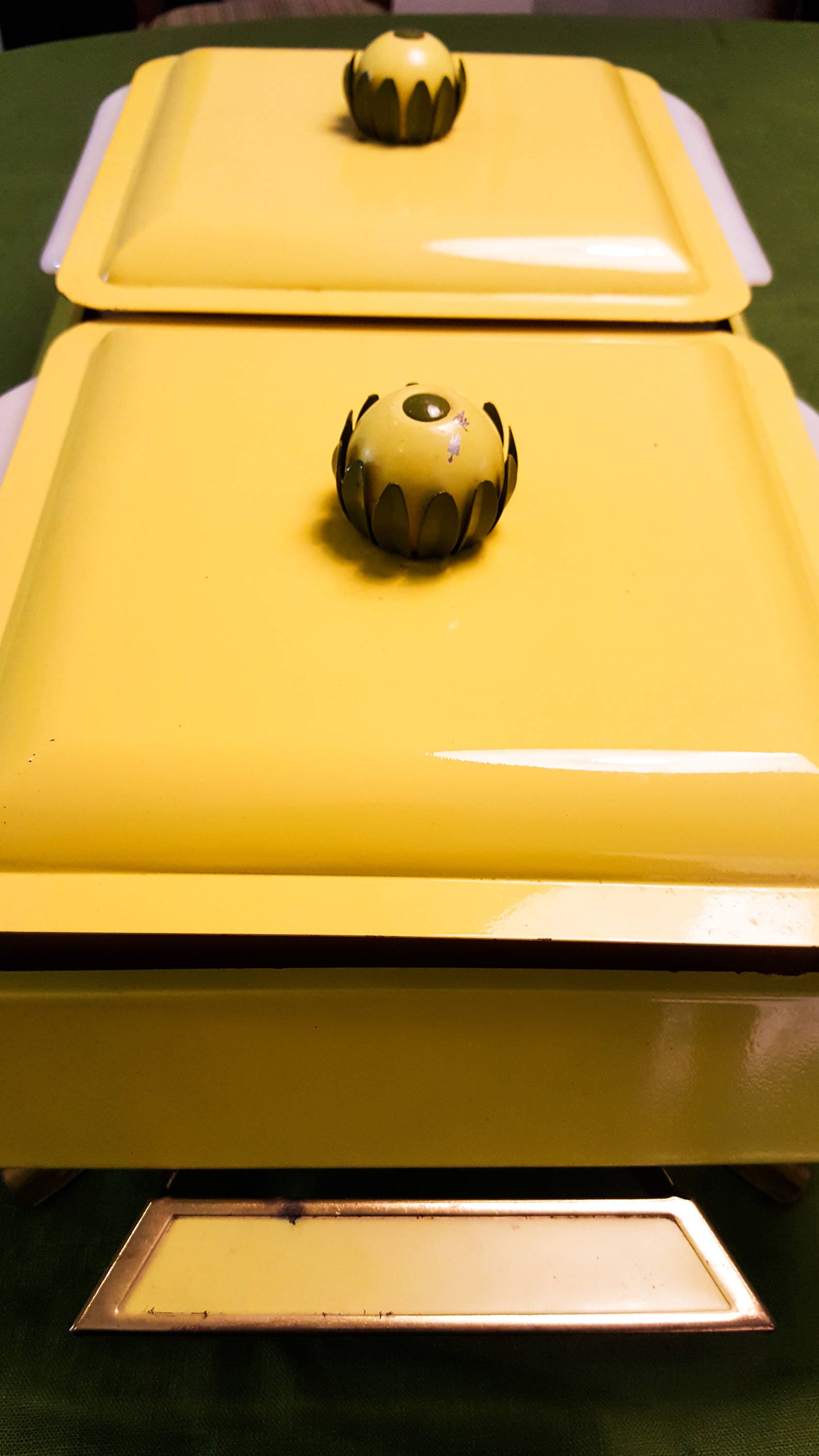 Mid Century Vintage FireKing Chafing Dish with 2 Glass Inserts in