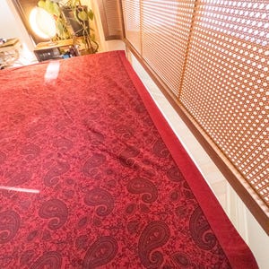Gorgeous 1970's  Cotton Bedspread/Blanket in Saturated RED with Paisley Motif